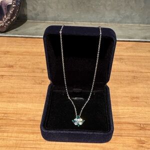 Moissanite EMERALD 925 Silver Necklace with Green  and Blue Gemstone Pendant